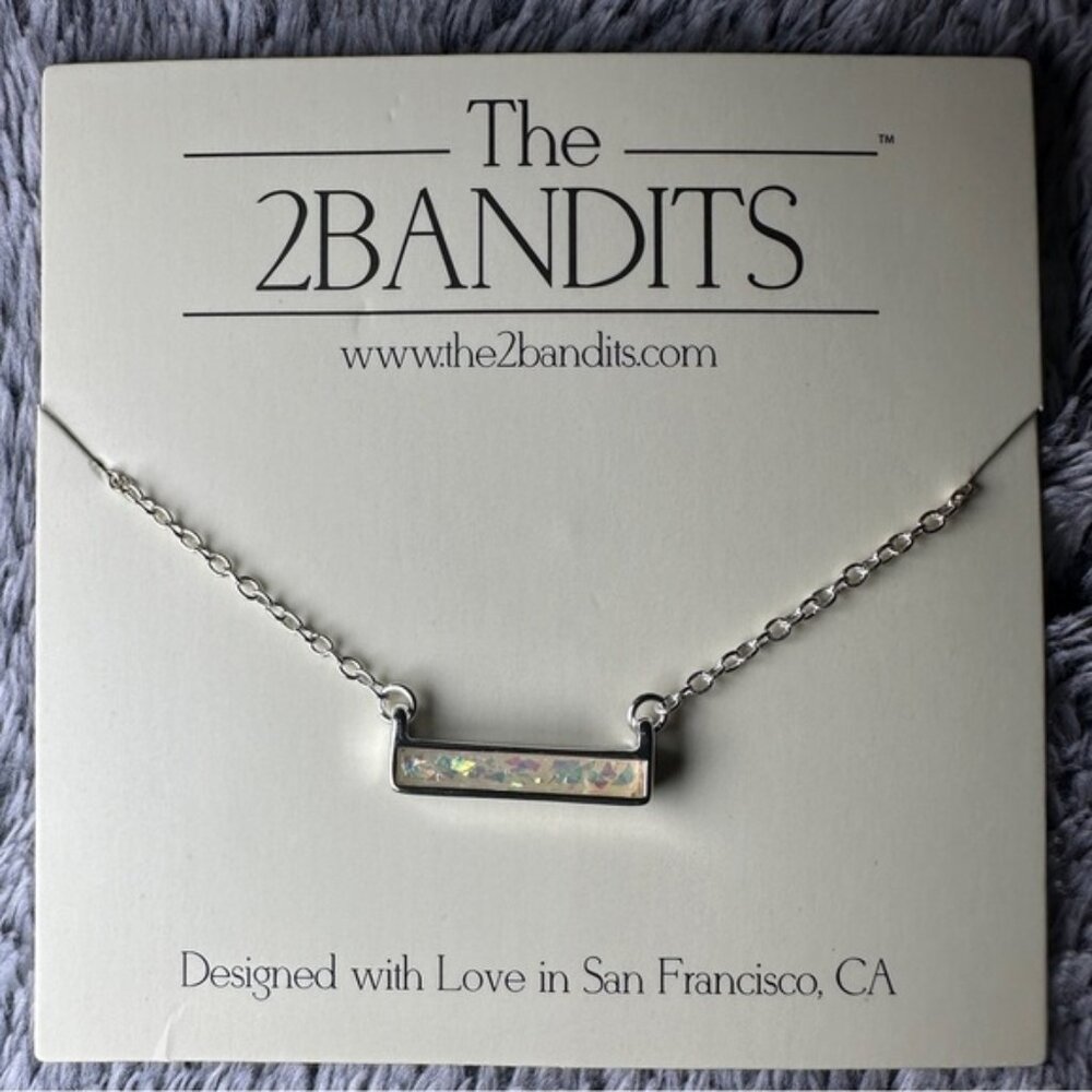 The 2 Bandits Athens Silver Iridescent Bar Pendant Necklace